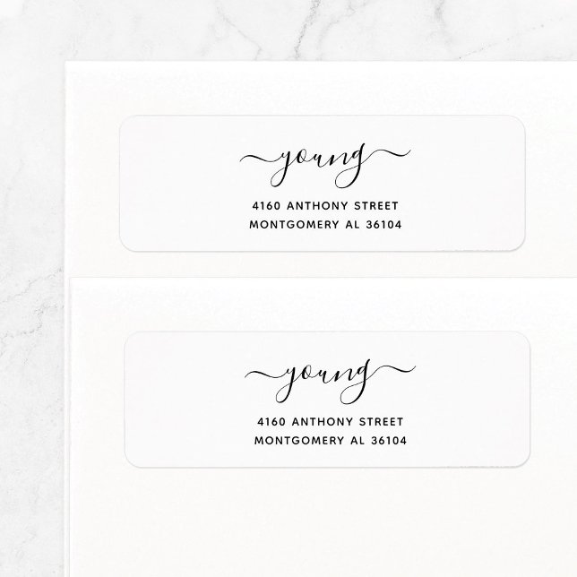 Modern Handwritten Name & Return Address 08a. (Simple, basic return address label features modern, elegant script family name with swashes.)