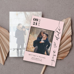 Modern Handwritten Photo Save The Date Blush Pink
