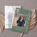 Modern Handwritten Photo Save The Date Dark Green<br><div class="desc">Pick the best pictures from your engagement shoot or your favourite pictures of the two of you for this perfect save-the-date. The words save the date are handwritten to give a personal feel to the card. The front has 1 image and the back has a large image with a white...</div>