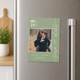 Modern Handwritten Photo Save The Date Sage Green