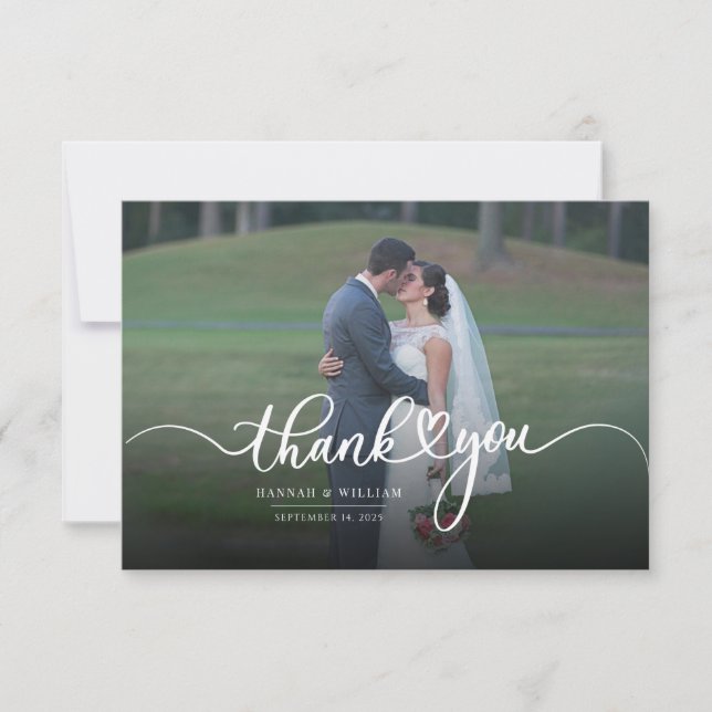 Modern Handwritten Photo Wedding Thank You Card (Front)