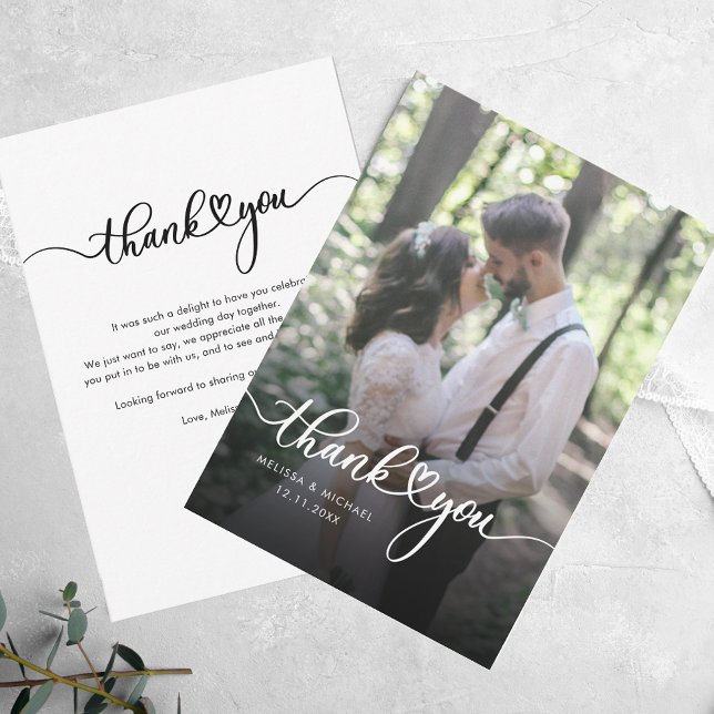 Modern Handwritten Photo Wedding Thank You Card (Modern Handwritten Photo Wedding Thank You Note Card)