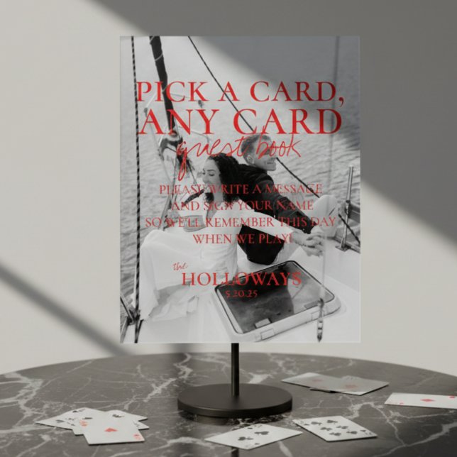Modern Handwritten Playing Card Guest Book Sign (Modern Photo Playing Cards Guest Book Acrylic Sign)