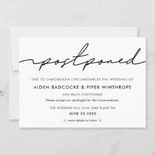 Modern handwritten postponed wedding announcement