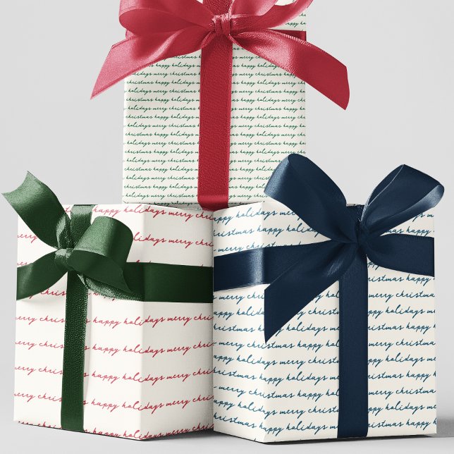 modern handwritten red blue green holiday wrapping paper sheet (Creator Uploaded)
