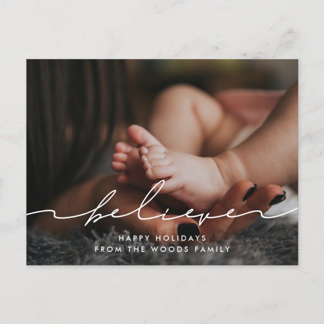 Modern handwritten script Believe photo Postcard (Front)