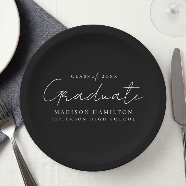 Modern Handwritten Script Black Graduation Paper Plate (Creator Uploaded)