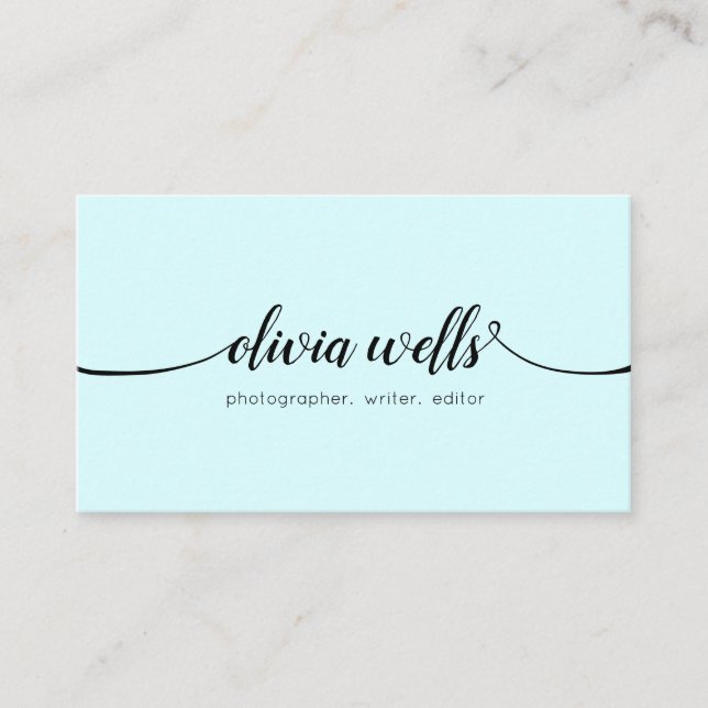  Modern Handwritten Script Calligraphy Aqua Blue Business Card (Front)