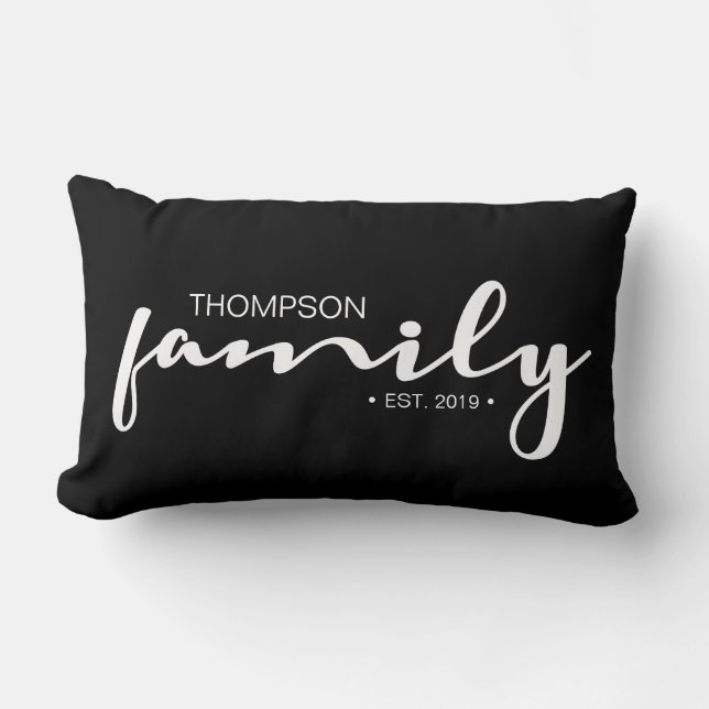 Modern handwritten script family name established lumbar cushion (Front)