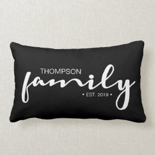 Modern handwritten script family name established lumbar cushion