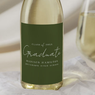 Modern Handwritten Script Green Graduation Wine Label