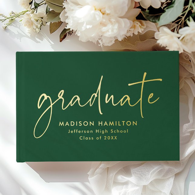 Modern Handwritten Script Green Photo Graduation Guest Book (Creator Uploaded)