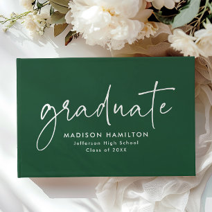 Modern Handwritten Script Green Photo Graduation Guest Book