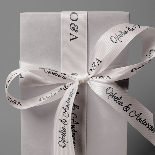 Modern Handwritten Script Initials & Names Wedding Grosgrain Ribbon (3" grosgrain ribbon)