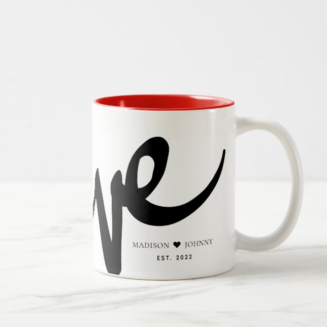 Modern Handwritten Script Love Add Your Name Two-Tone Coffee Mug (Right)