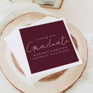 Modern Handwritten Script Maroon Graduation Napkin