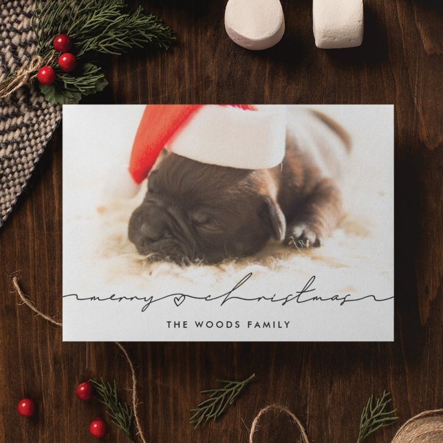Modern Handwritten Script Merry Christmas Photo Holiday Card (Creator Uploaded)