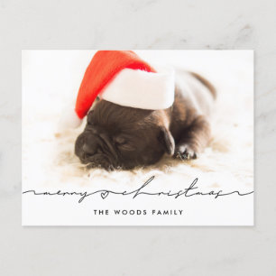 Modern handwritten script Merry Christmas photo Postcard