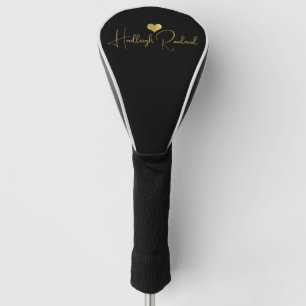 Modern Handwritten Script Name Black Monogram Golf Head Cover