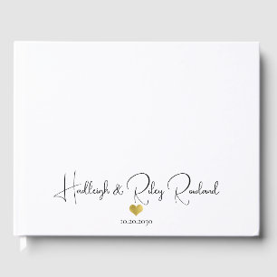 Modern Handwritten Script Name Gold Heart Wedding Guest Book