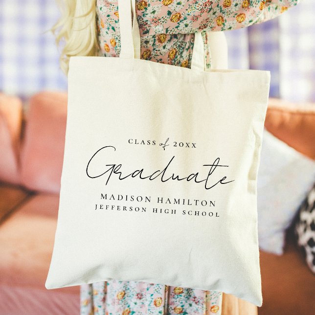 Modern Handwritten Script Personalised Graduation Tote Bag (Creator Uploaded)