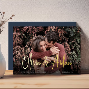 Modern Handwritten Script Photo Save the Date