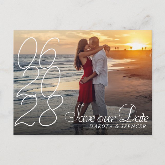 Modern Handwritten Script Photo Save the Date Announcement Postcard (Front)