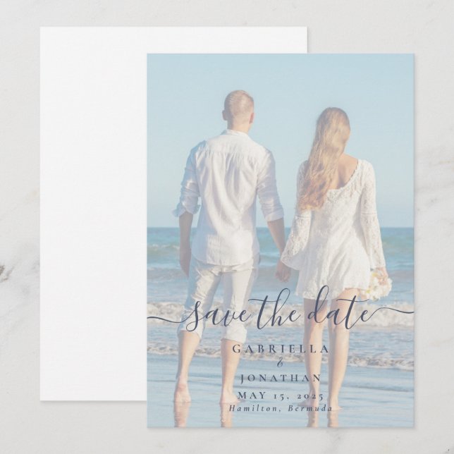 Modern Handwritten Script Photo Wedding Save The Date (Front/Back)