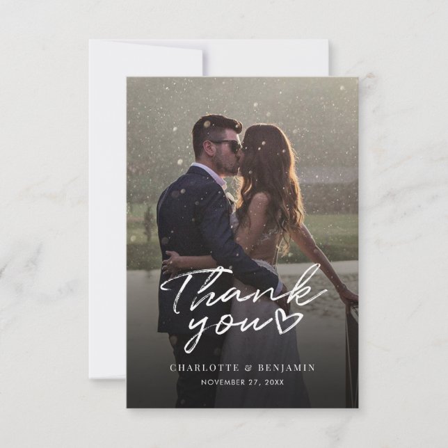 Modern Handwritten Script Photo Wedding Thank You Card (Front)