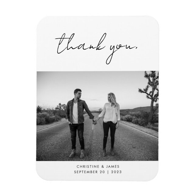 Modern Handwritten Script Photo Wedding Thank You Magnet (Vertical)