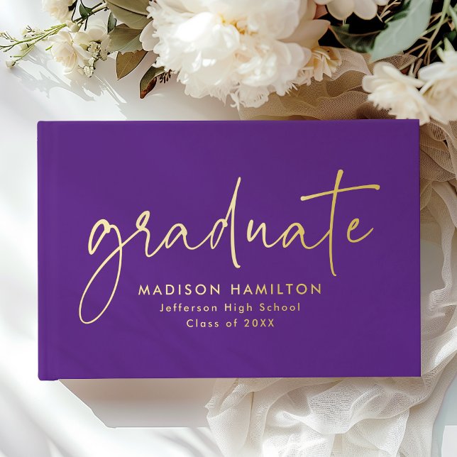 Modern Handwritten Script Purple Photo Graduation Guest Book (Creator Uploaded)
