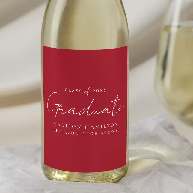 Modern Handwritten Script Red Graduation Wine Label (Creator Uploaded)
