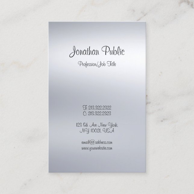 Modern Handwritten Script Silver Sophisticated Business Card (Front)