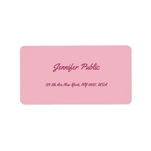 Modern Handwritten Script Text Elegant Pink Plain Label (Front)