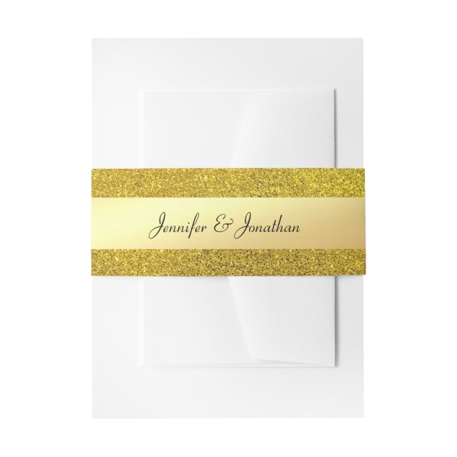 Modern Handwritten Script Text Trendy Gold Glitter Invitation Belly Band (Front Example)