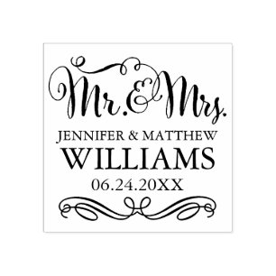 Modern Handwritten Script Wedding Monogram Rubber Stamp