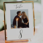 Modern Handwritten Script Wedding Photo Table Number<br><div class="desc">An elegant modern handwritten calligraphy script in black font with photo makes this an excellent addition and keepsake to your wedding table.  Easily personalize with your photo and number(s) of choice.</div>