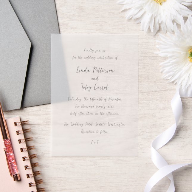 Modern Handwritten Simple Wedding Vellum Invitations (Wedding)