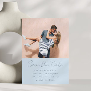 Modern Handwritten Soft Blue Wedding Photo Save The Date