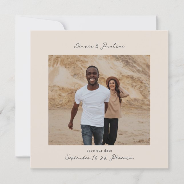 Modern Handwritten Square Photo Wedding  Save The Date (Front)