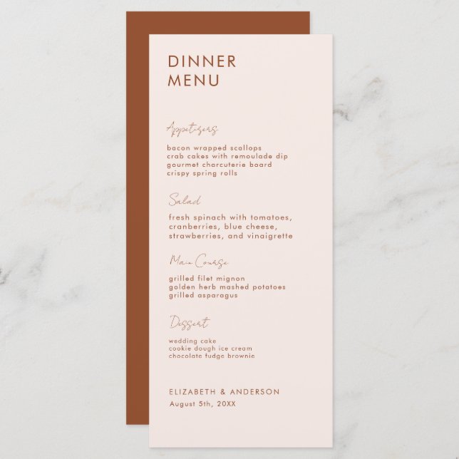 Modern Handwritten Terracotta Dinner Card (Front/Back)