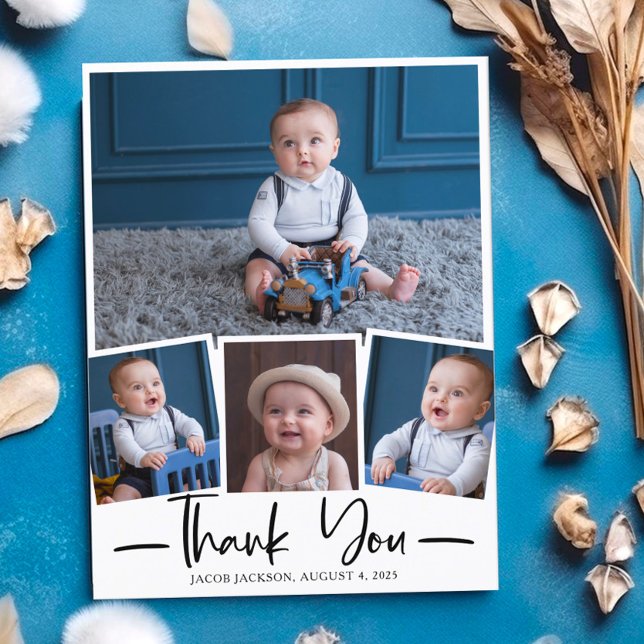 Modern Handwritten Thank You Photo Collage Postcard (Creator Uploaded)