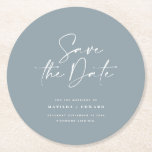 Modern handwritten typography wedding announcement round paper coaster<br><div class="desc">Modern classy typography bold wedding save the date card. With modern,  elegant typography and striped backer design. Colours can be customised.</div>