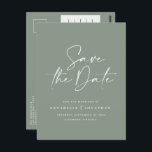 Modern handwritten typography wedding green postcard<br><div class="desc">Modern classy typography bold wedding save the date card. With modern,  elegant contemporary typography green and white design. Colours can be customised.</div>
