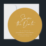 Modern handwritten typography wedding mustard boho save the date<br><div class="desc">Modern classy typography bold wedding save the date card. With modern,  elegant typography and striped backer design. Colours can be customised. Simple boho mustard design.</div>