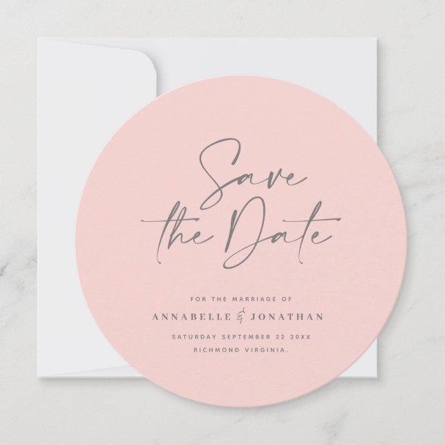 Modern handwritten typography wedding pink grey save the date (Front)