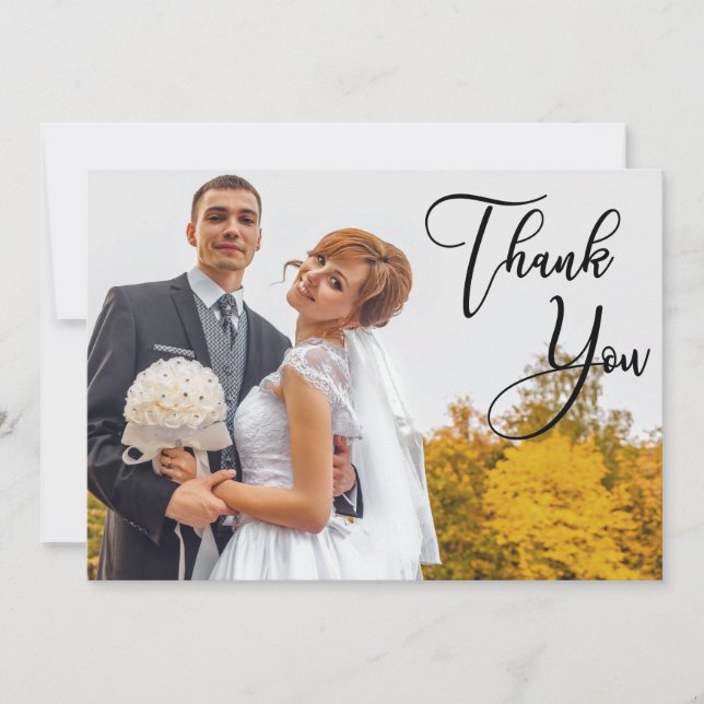 Modern Handwritten Wedding Photo Thank You Card (Front)