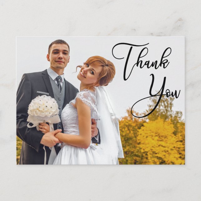 Modern Handwritten Wedding Photo Thank You Postcard (Front)