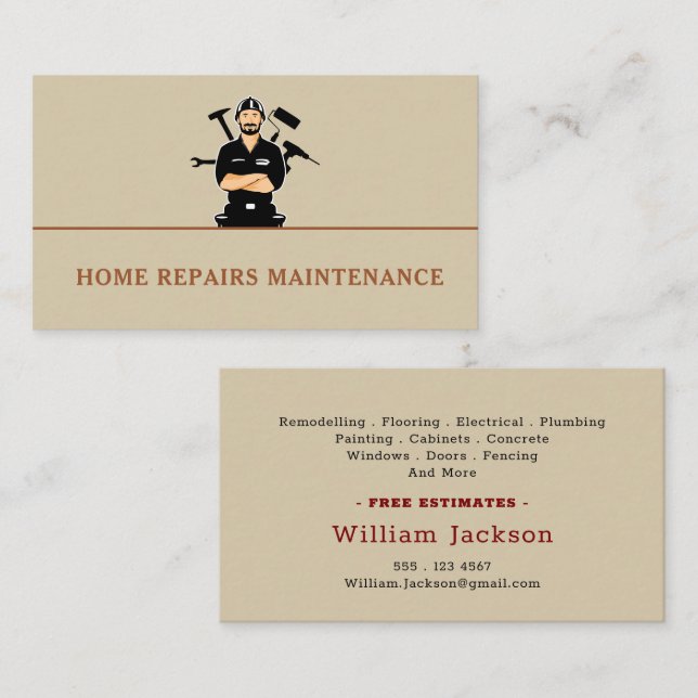 Modern handyman construction custom logo business card (Front/Back)