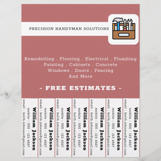 Modern handyman construction custom logo flyer (Front)
